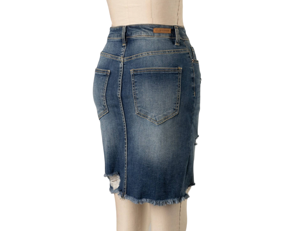 High Waist Washed Denim Skirt